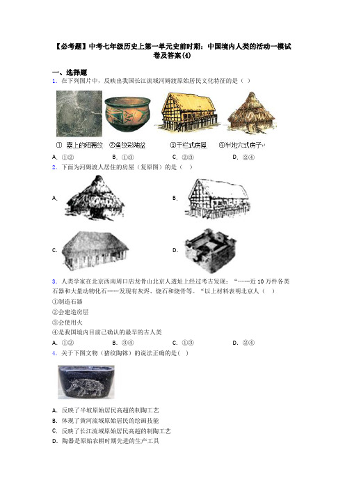 【必考题】中考七年级历史上第一单元史前时期：中国境内人类的活动一模试卷及答案(4)
