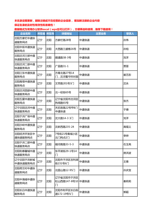 2020新版辽宁省沈阳中通快递工商企业公司名录名单黄页联系方式大全57家