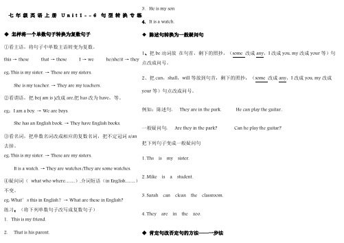 七年级英语上册Unit1-6句型转换