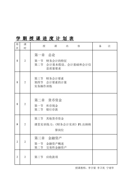 10级财务会计(二)学期授课进度计划表