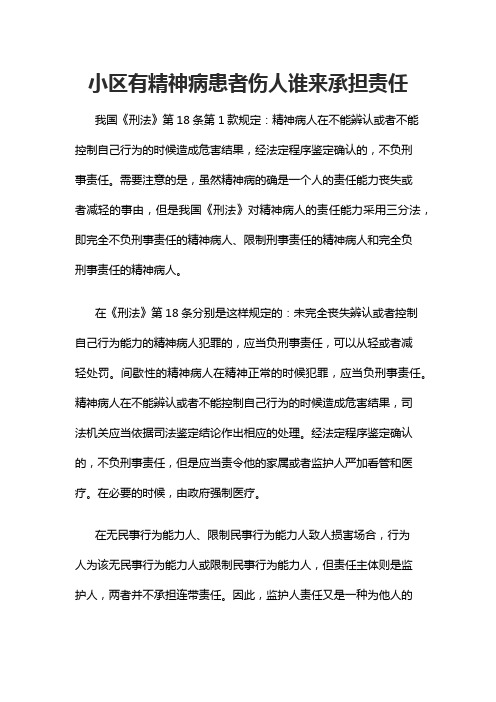 小区有精神病患者伤人谁来承担责任