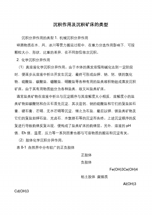 沉积作用及沉积矿床的类型