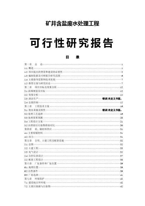 煤业有限公司矿井含盐废水处理工程可行性研究报告