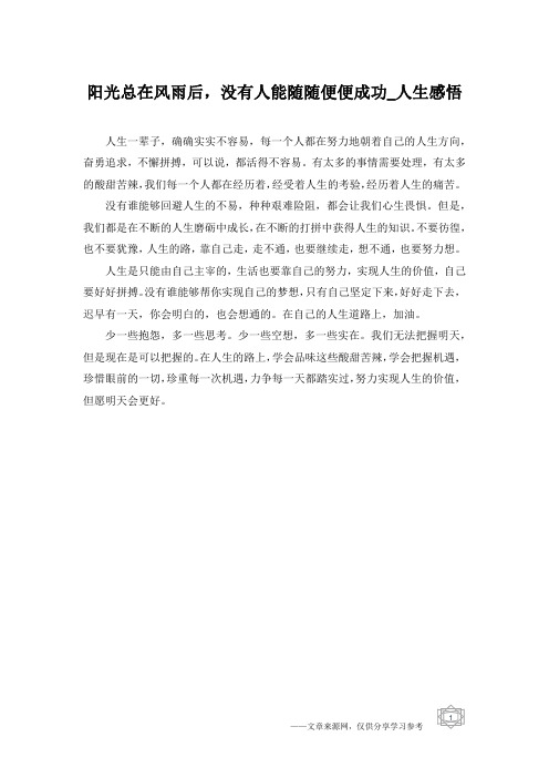 阳光总在风雨后,没有人能随随便便成功_人生感悟