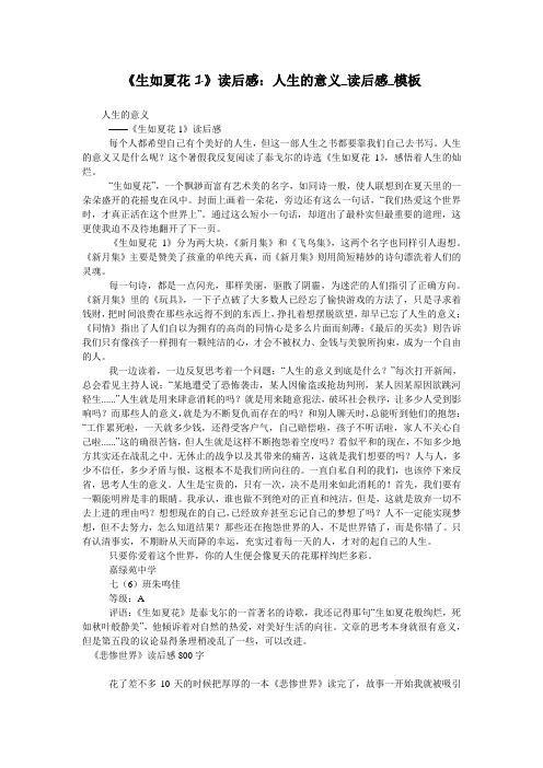 《生如夏花1》读后感：人生的意义_读后感_模板