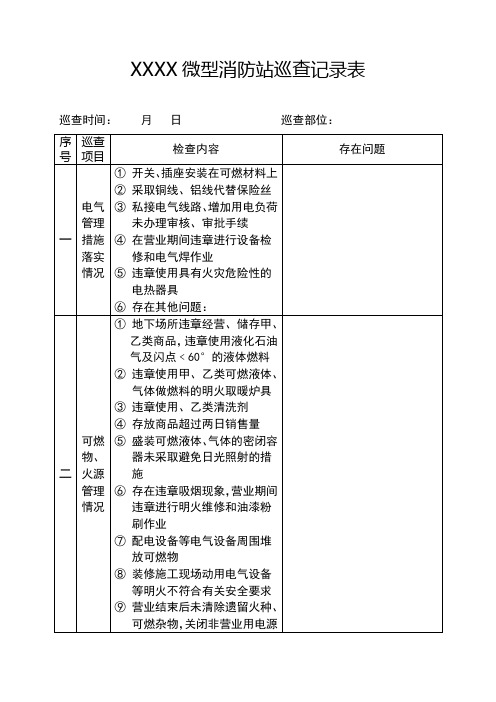 微型消防站巡查记录表