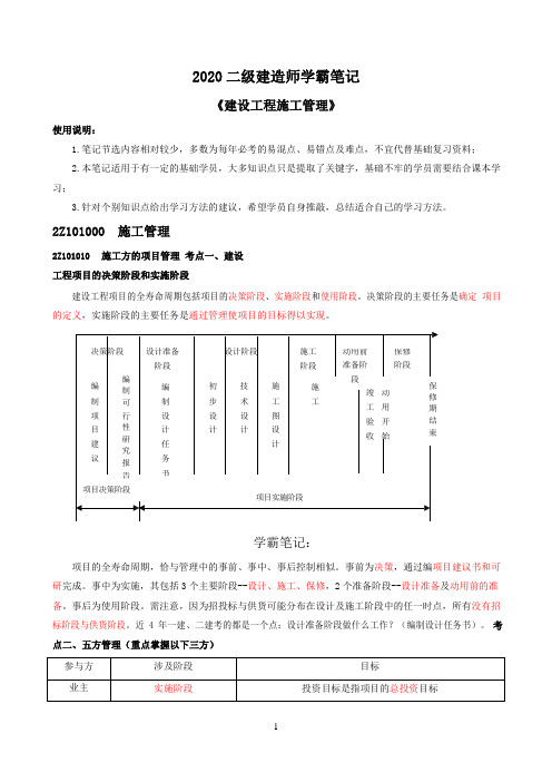 2020二建《管理》学霸笔记