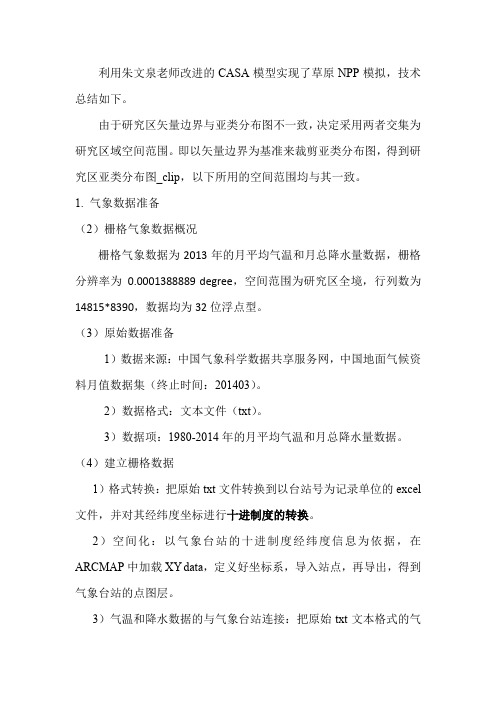 朱文泉改进的CASA模型模拟草原NPP
