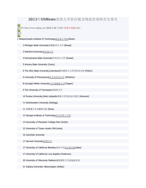 2013年USNews美国大学供应链及物流管理研究生排名