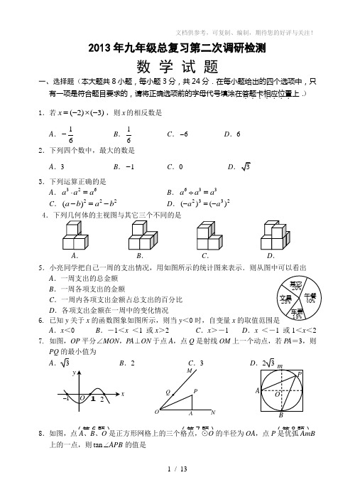江苏省盐城市滨海县2013年中考二模数学试卷及答案