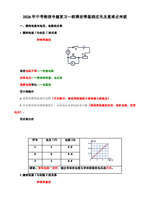 2024年中考物理专题复习—欧姆定律基础过关及重难点突破