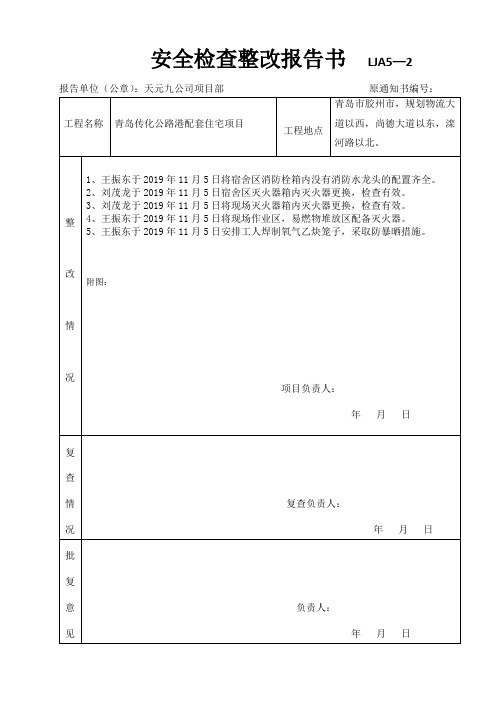 安全检查整改报告书空白(完整)
