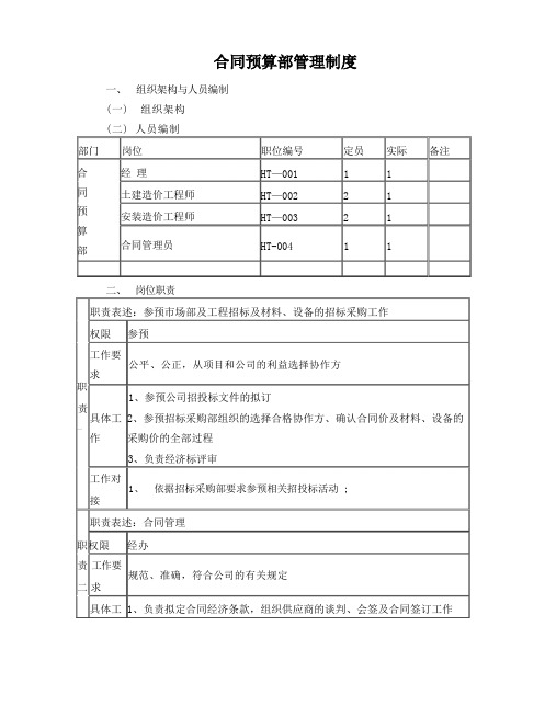 合同预算部管理制度及岗位职责