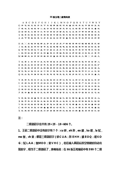 五笔二级简码表及总结