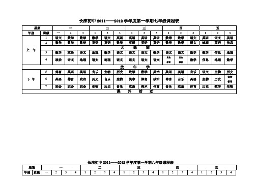 长淮初中2011-2012学年度课程表