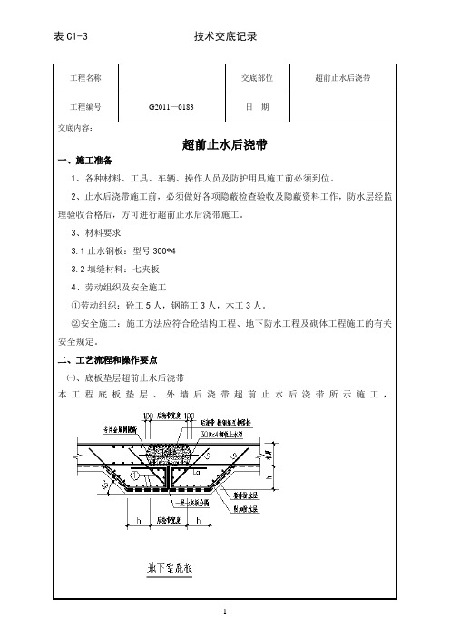 技术交底(超前止水后浇带)