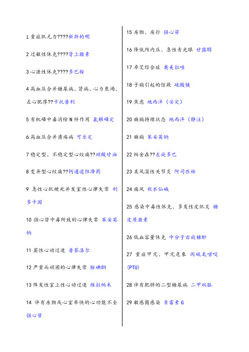 药理学 首选药 汇总