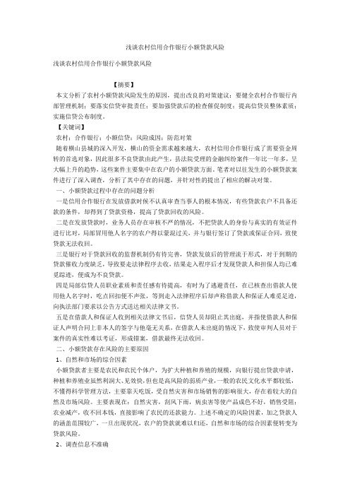浅谈农村信用合作银行小额贷款风险 