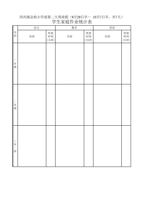 六年级语文学生家庭作业统计表