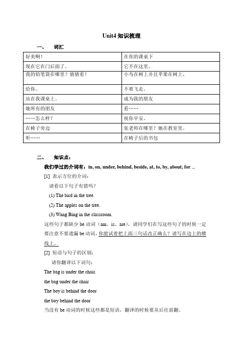 三下Unit4知识梳理新版牛津英语