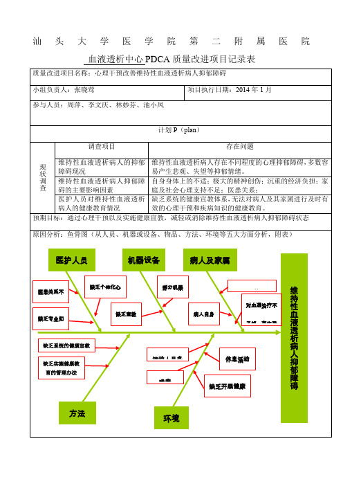 血透中心PDCA质量改进项目记录表