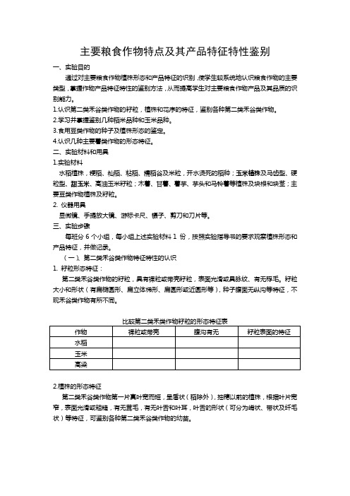 主要粮食作物特点及其产品特征特性鉴别