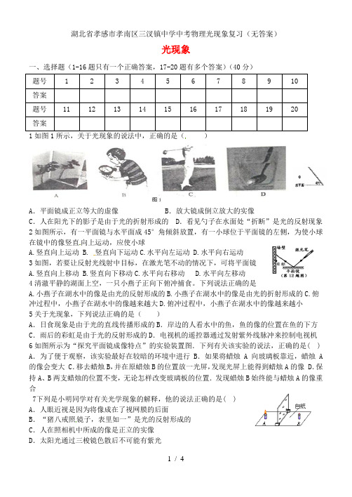 湖北省孝感市孝南区三汊镇中学中考物理光现象复习(无答案)