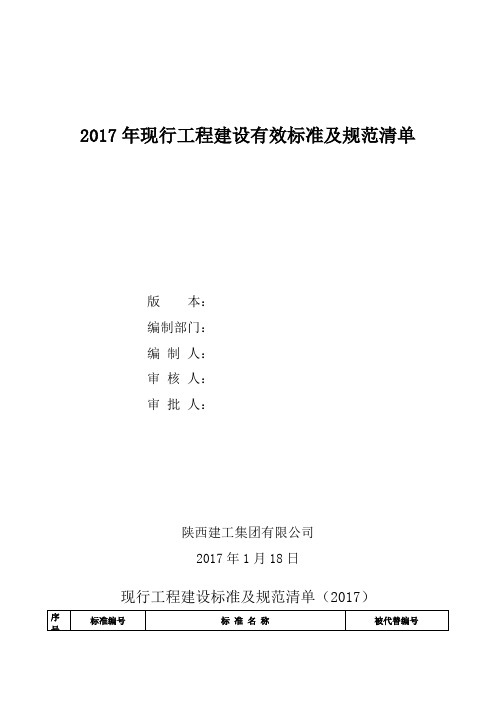 2017年最新规范清单汇总