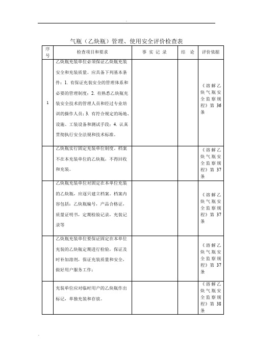 乙炔气瓶使用管理安全检查表