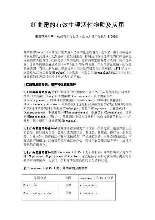 红曲霉的有效生理活性物质及应用