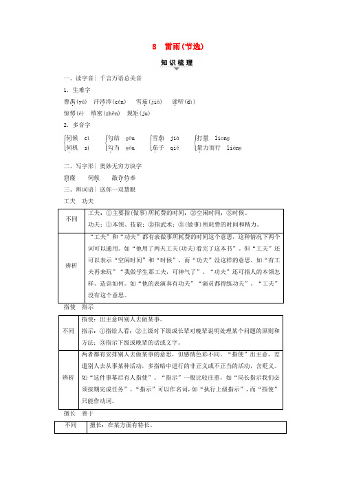 精选浙江学考2018高考语文大一轮复习第1部分学考规定教材篇目巩固8雷雨(节选)检测