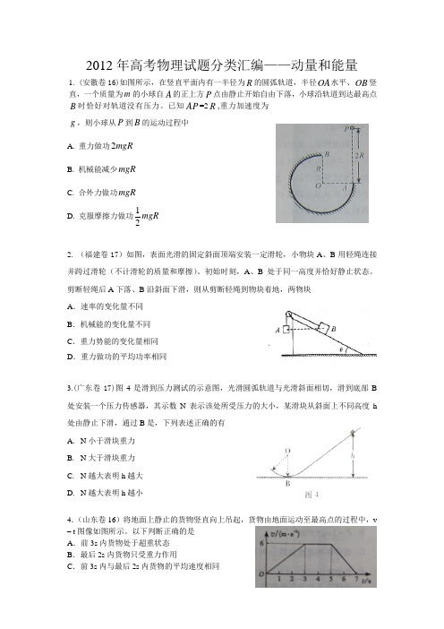 2012年高考物理试题分类汇编--动量、能量
