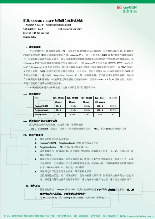 KGA101 N凯基Annexin V-EGFP细胞凋亡检测试剂盒说明书