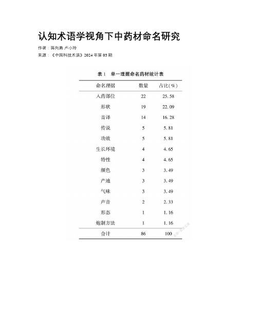 认知术语学视角下中药材命名研究