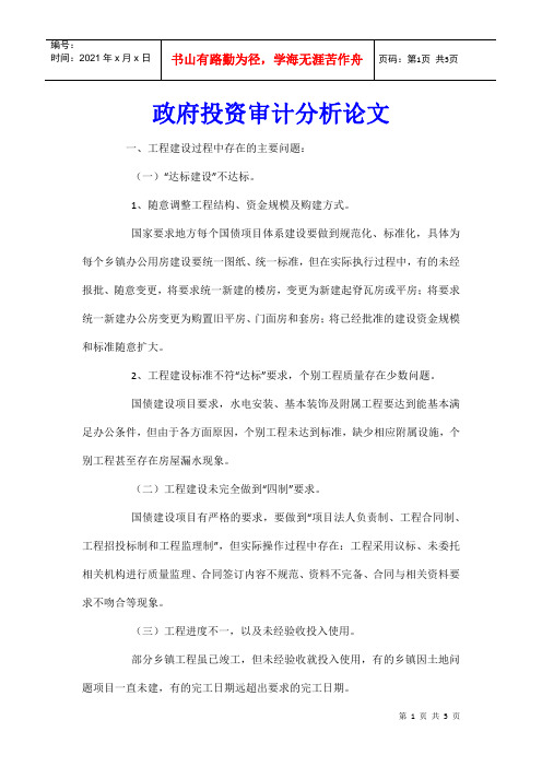 政府投资审计分析论文