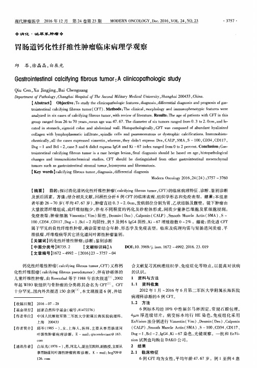 胃肠道钙化性纤维性肿瘤临床病理学观察