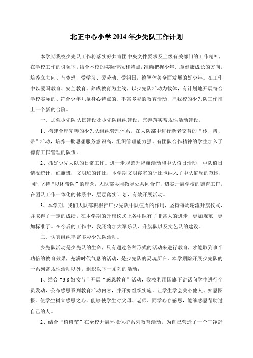 北正中心小学少先队2014年工作计划