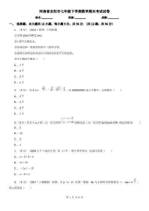 河南省安阳市七年级下学期数学期末考试试卷