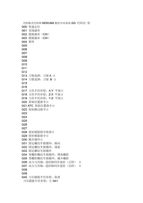 OKUMA数控车床系统G代码和M代码格式