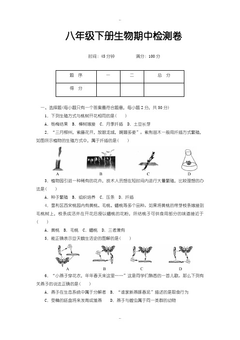 2019-2020年人教版八年级生物下册期中检测卷含答案