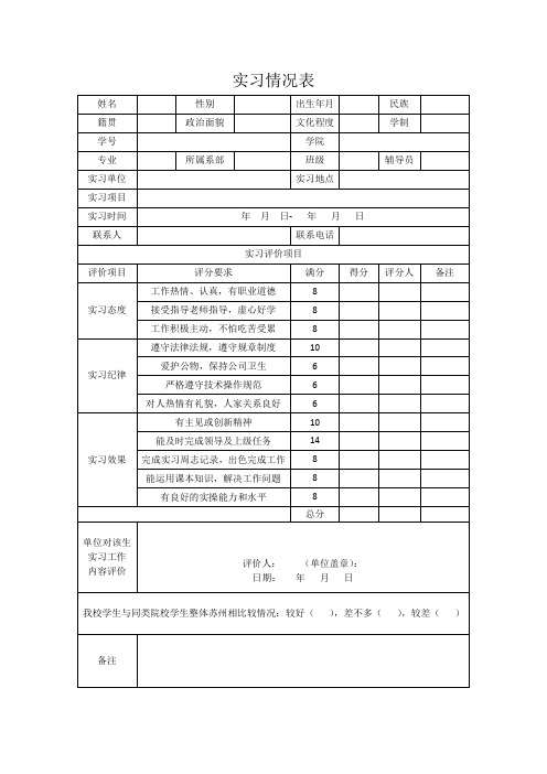 实习情况表