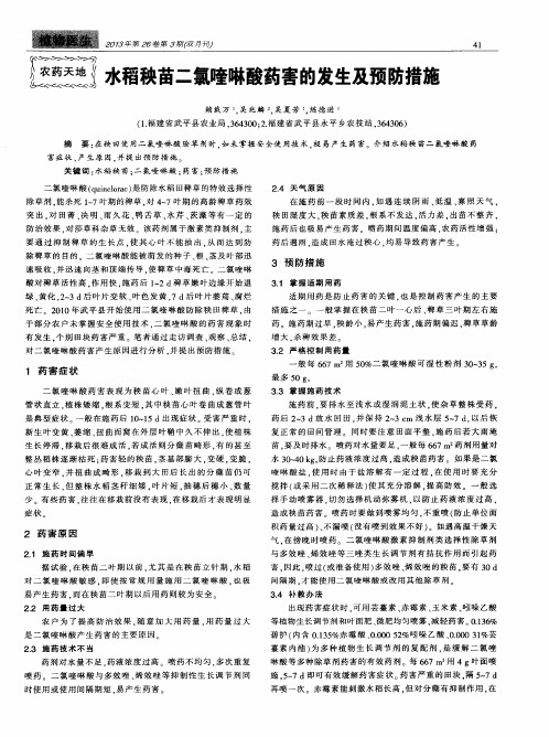 水稻秧苗二氯喹啉酸药害的发生及预防措施