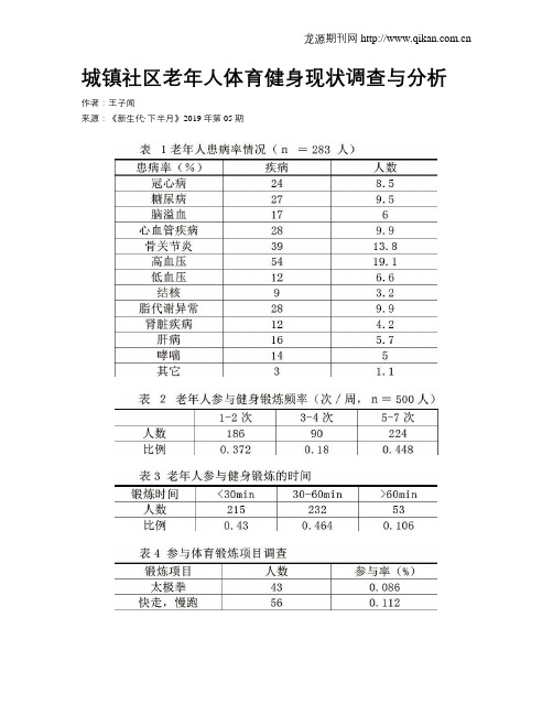 城镇社区老年人体育健身现状调查与分析