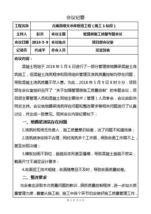 会议纪要(2018年5月9日)#关于管理房施工质量