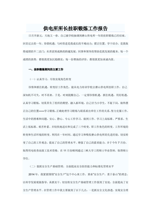 供电所所长挂职锻炼工作报告