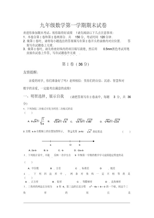 初三九年级数学第一学期期末考试试卷