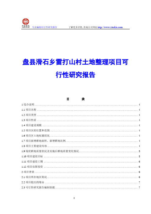 盘县滑石乡雷打山村土地整理项目可行性研究报告