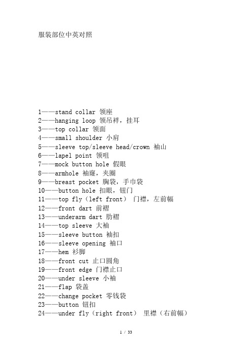 服装部位中英对照