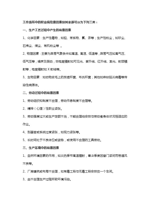 工作场所中职业病危害因素