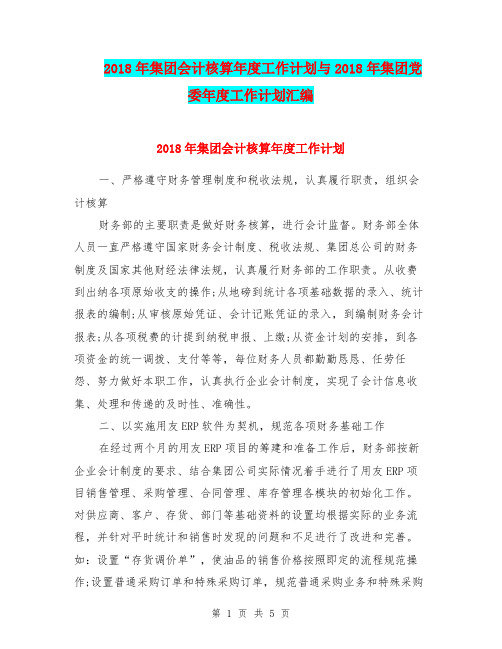 2018年集团会计核算年度工作计划与2018年集团党委年度工作计划汇编.doc